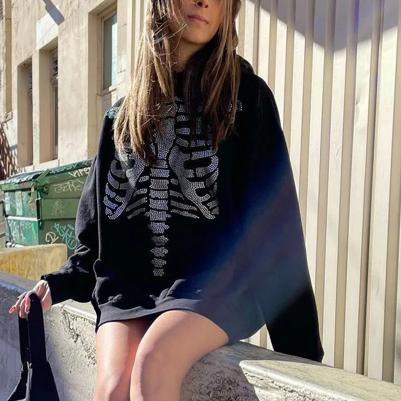 

Уличная одежда стразы большие толстовки женские осенние свитшоты в стиле Харадзюку готическая одежда пуловеры с капюшоном со стразами