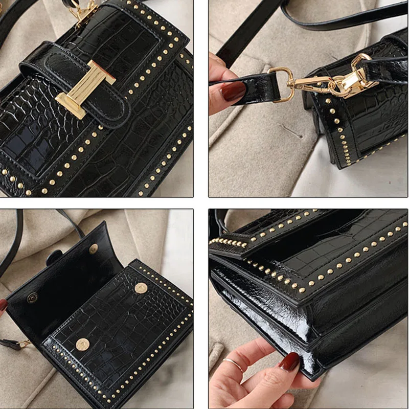 

womens Pu leather rivets crossbody bags designer bag female fashion travel shoulder flap bag sac luxe sac main femme tasje