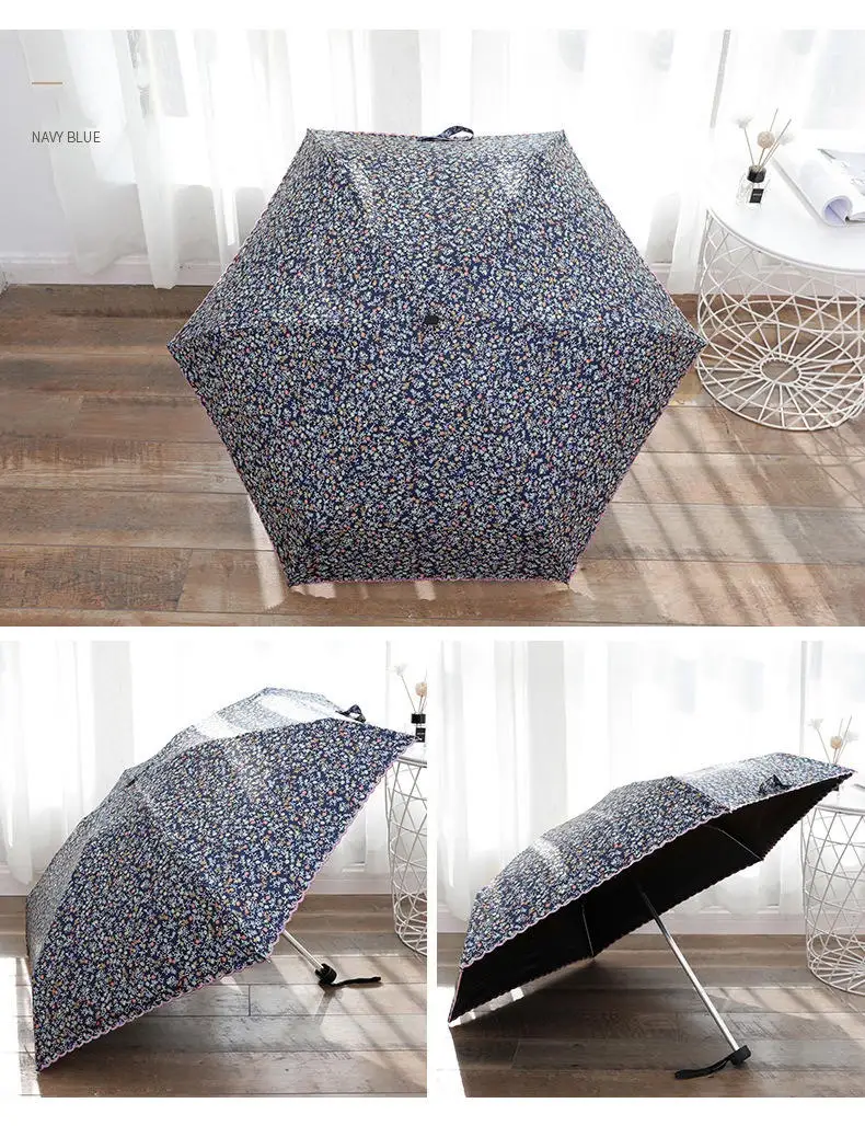 Женский Компактный Зонт от дождя с цветочной вышивкой складывается в пять раз