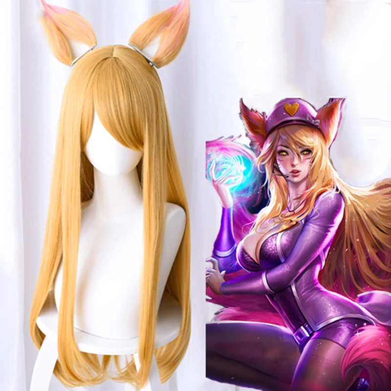 Game LOL KDA Ahri Cosplay Wigs New Style The Nine-Tailed Fox Women Long Hair Halloween Christmas Heat Resistant Synthetic Wigs