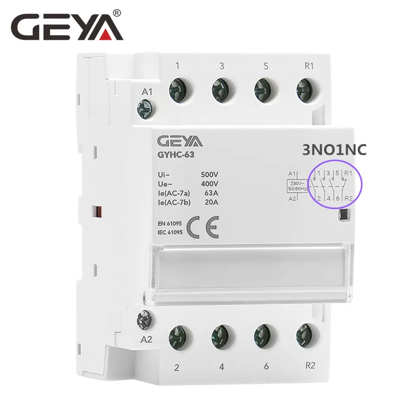 Контактор переменного тока GEYA Din Rail 4P 40A 63А 4NO 4NC 2NO2NC 3NO1NC Ho для использования или