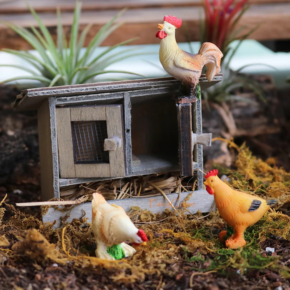 Цветущий сад курятник набор с 3 chickens Деревянный Курица Петух кролик клетка дом