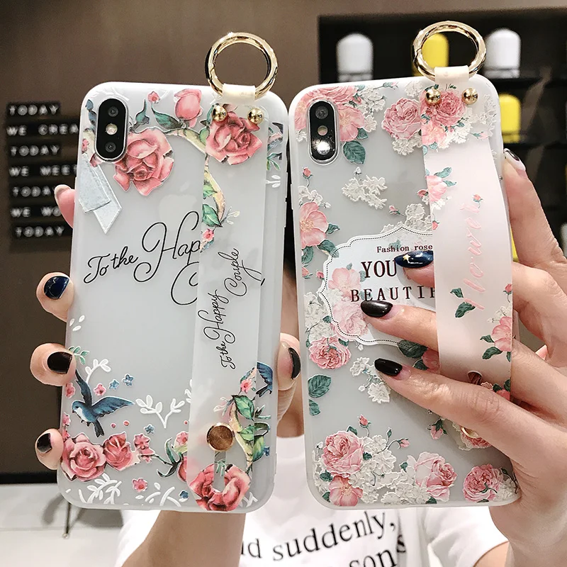 Цветочный чехол для телефона силиконовый браслет Samsung Galaxy A30 A40 A50 A60 A70 Etui M20 A10