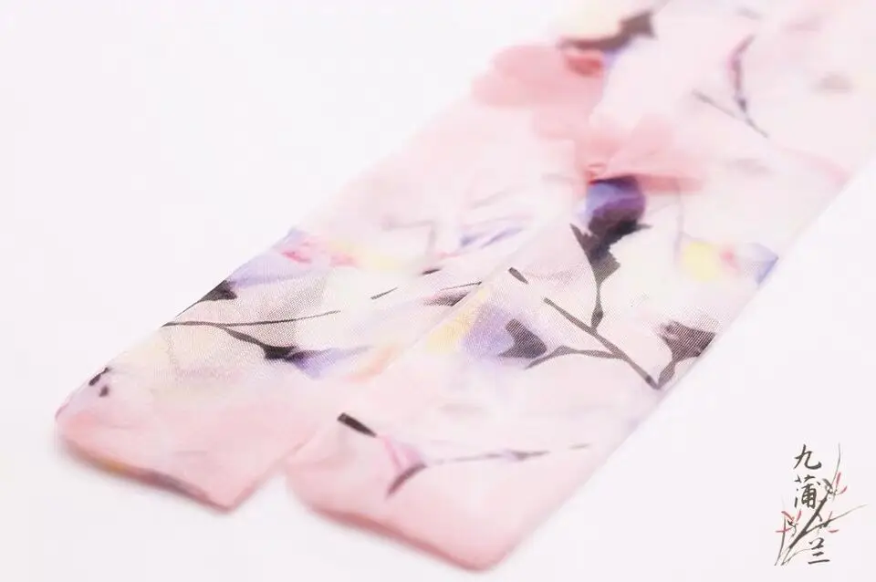 powder high quality Chiffon Antique hanfu cos hair band costume studio cranes printing hair rope hair restoring ancient ways - Цвет: powder