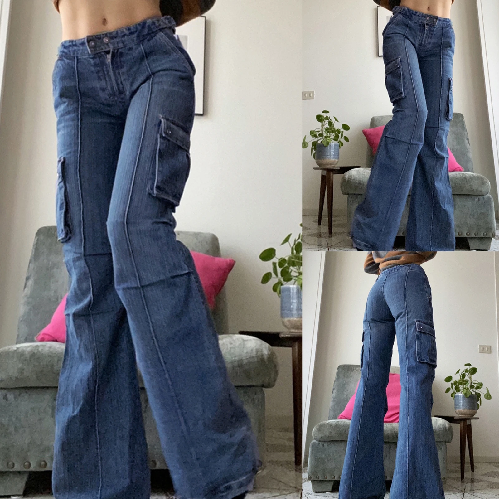 

Женские джинсовые брюки с высокой талией, однотонные облегающие прямые длинные брюки с боковыми карманами