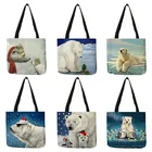 Новое поступление, милая мультяшная женская сумка-тоут с рисунком белых медведей, 2020, Повседневная фотография, многоразовая, B13145