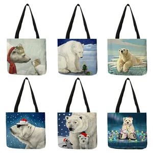Новое поступление, милая мультяшная женская сумка-тоут с рисунком белых медведей, 2020, Повседневная фотография, многоразовая, B13145