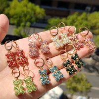 multicolor cute shiny crystal cartoon bear drop earrings for women girls daily hoop huggies earrings korean jewelry girls bijoux