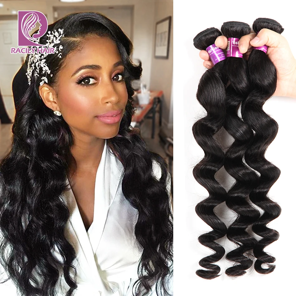 Racily Волосы Бразильские свободные волнистые пучки натуральный черный цвет 1B Remy