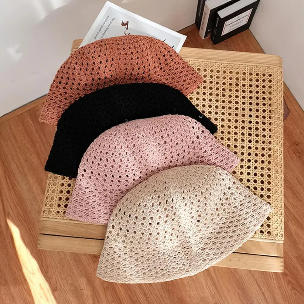 

Women Sun Hat Solid Color Breathable Milk Fiber Fabric Knitted Bucket Hat Summer Travel Vacation Hat chapeau femme шляпа женская