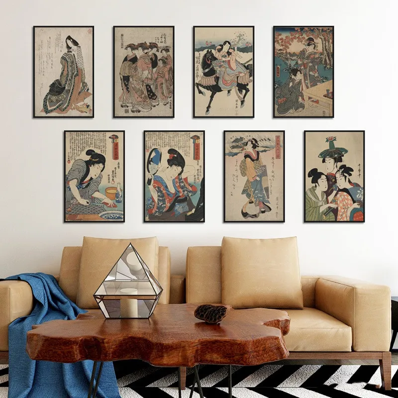 

Japanese Ukiyoe Poster Hd Pictures Vintage Woman Figure Canvas Painting and Prints Wall Art Pictures for Bedroom Decor