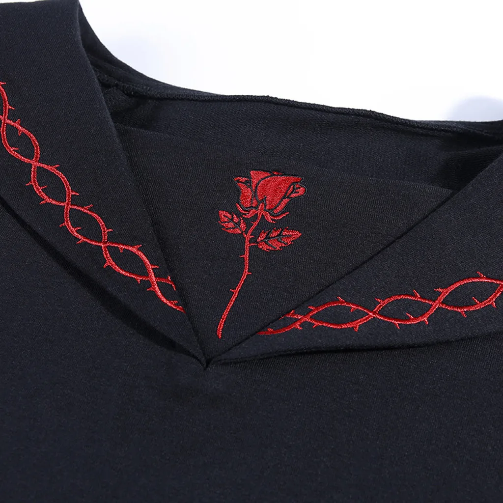 

Gothic Sweatshirt Pullover Women Gothic Punk Black Retro Rose Embroidery Pattern Long Sleeve Sweatshirt Causal Female Tops