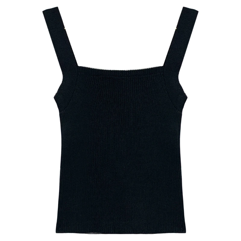

2021 Women Sexy Knitted Top Crop Sleeveless Vest Slim Sling Knitted Tank Top V-neck Plain Camisole High Elastic Y237