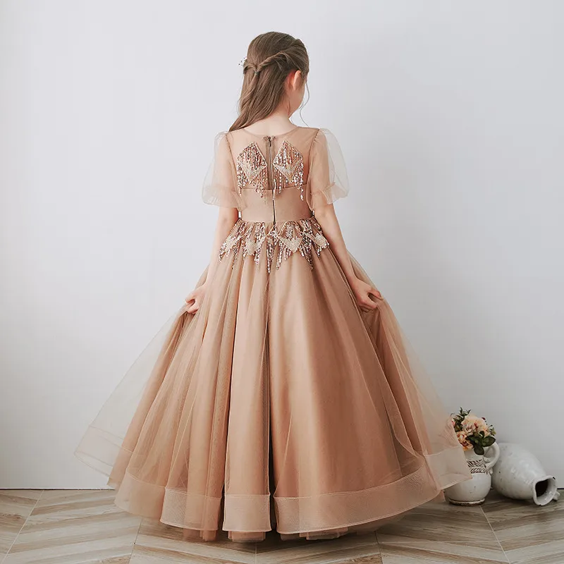 

Autumn Summer New Style Children Girls Luxury Hand-made Tassel Piano Costumes Host Princess Fluffy Dress Kid Communication Dress