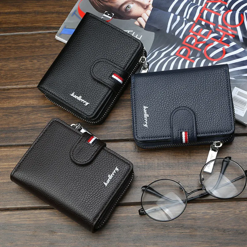 

Baellerry Men's Mini New Wallet Korean Short Multi Card Buckle Wallet Large Capacity Zipper Zero Wallet
