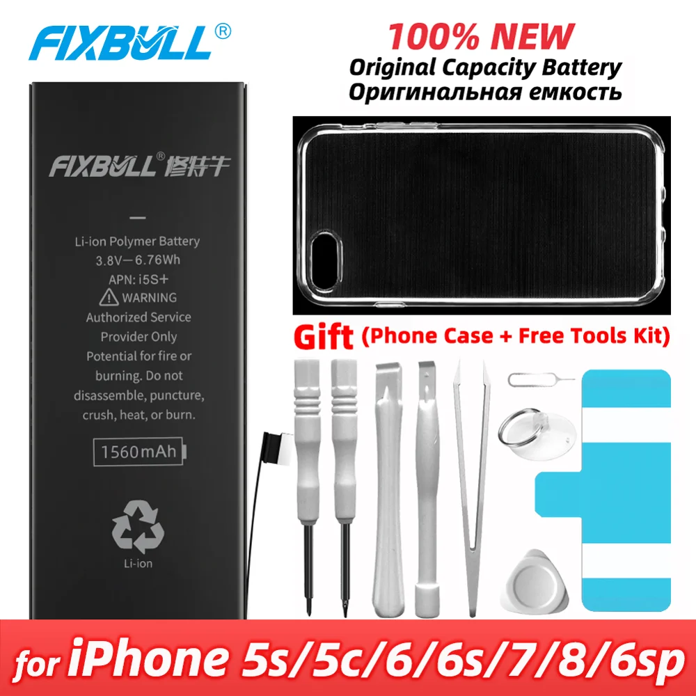 Аккумуляторная батарея FIXBULL для iPhone мобильный телефон 5C 6 6S 7 8 Plus 6s 6splus, Оригинальная батарея для iPhone7 iPhone6, сменная батарея