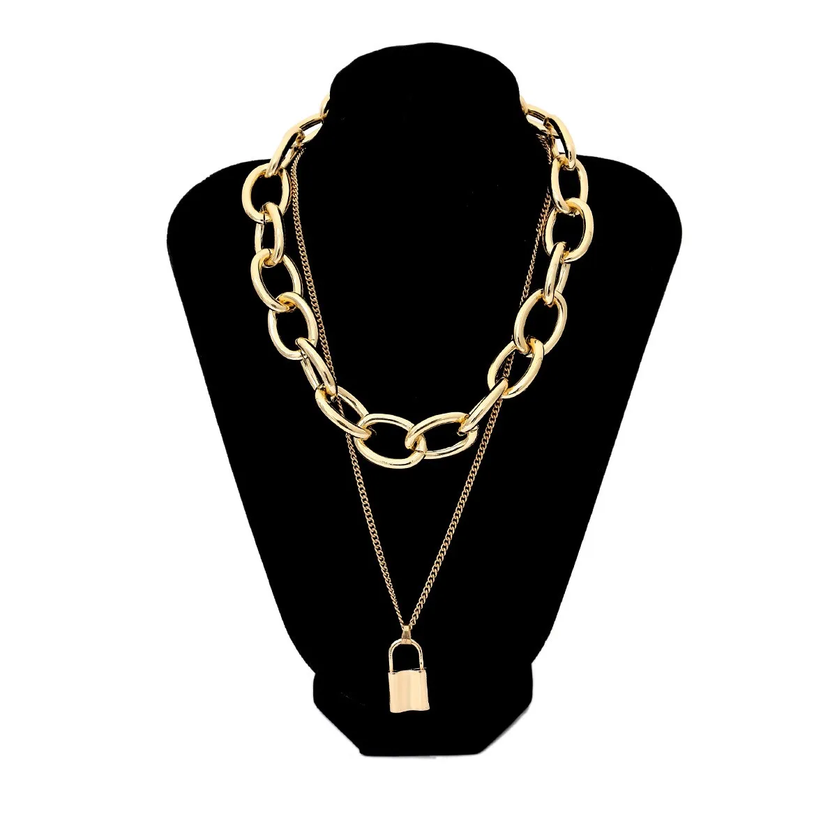

Punk personality lock gold and silver necklace ladies small key pendant necklace multi-layer geometric fashion jewelry 2021