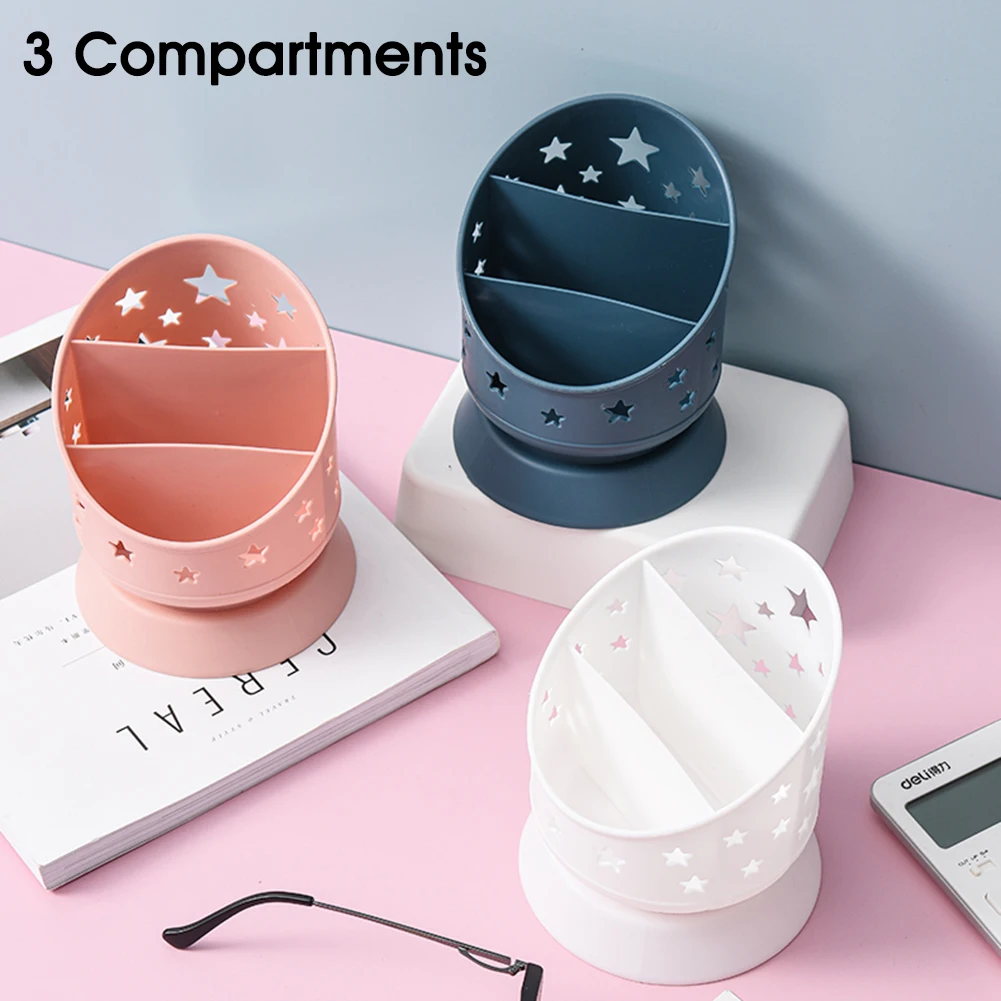 

Kawaii Desk Organizer Multifunction 3 Compartments Pen Holder Makeup Brush Holder for Home Office Desk