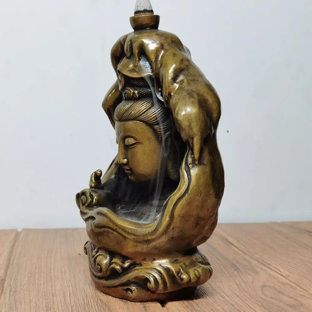 

wedding decoration China Feng Shui Seikos brass wealth auspicious Buddha statue Sakyamuni Incense Burner Back flow incense