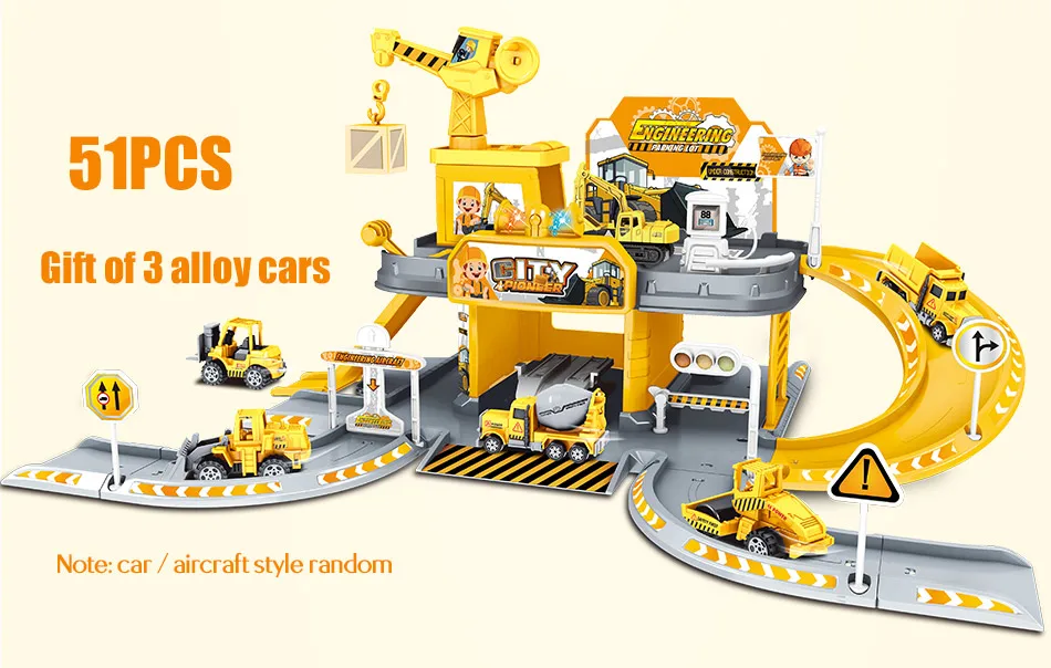 3D City Police Station Railway Alloy Car Play Engineering Fire Truck Track Car DIY Model Building Kits Assembly toys for kids