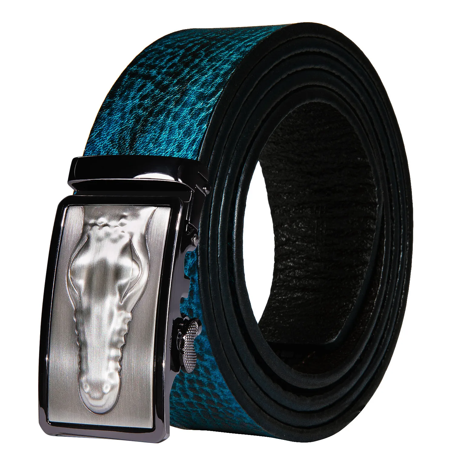 

Famous Brand Genuine Leather Belts Blue Cow Skin Metal Automatic Buckle Leather Belt Fashion Cowhide Men Strap For Jeans DiBanGu