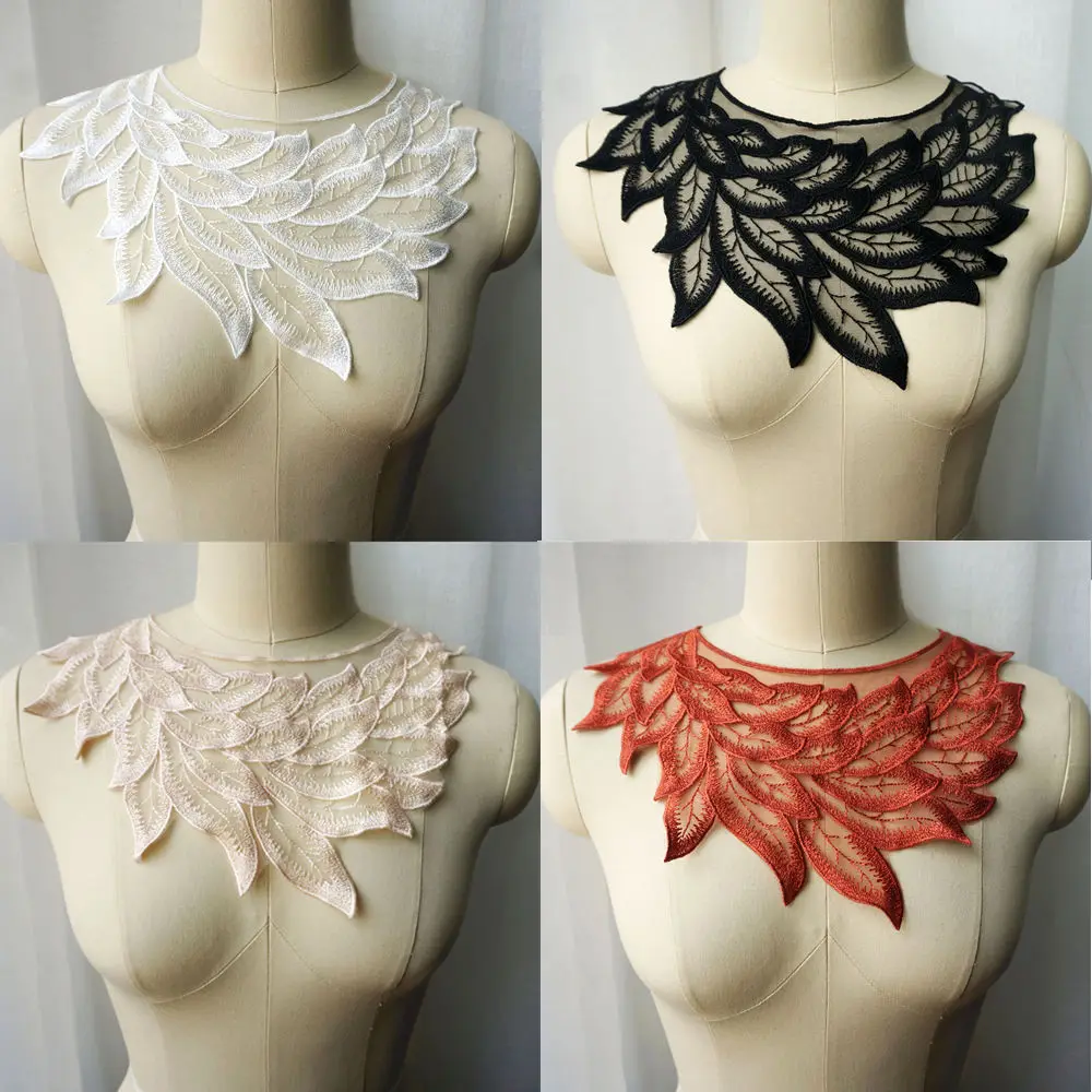 Черная белая бежевая вышитая сетчатая нашивка с перьями для свадебного