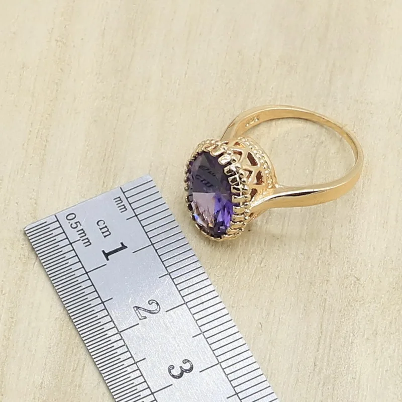 Натуральный фиолетовый кубический цирконий Свадебные Ювелирные наборы золотое