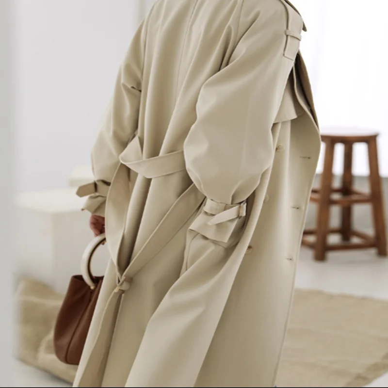 

2020 Spring And Autumn New Ladies Windbreaker Fashion Pure Color Elegant Temperament Over The Knee Long Coat Women