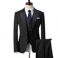 2019 new three piece blue evening party men suits peak lapel slim fit custom made wedding tuxedos jacket pants vesttie