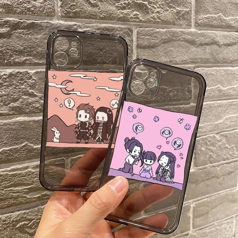 

Demon Slayer anime Phone Case For iPhone 12 11 8 7 se 2020 mini pro X XS XR MAX Plus Black Transparent Cover