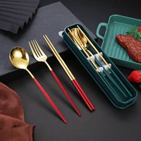 children portable tableware picnic cutlery set korean dinnerware coffee spoon chopsticks with box stainless steel kitchen utensi