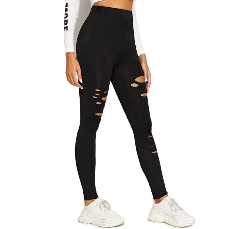 

Sexy Leggings Ripped Pencil Pants Women Trousers Stretch Fashion Ankle Length High Waist Leggins Hole