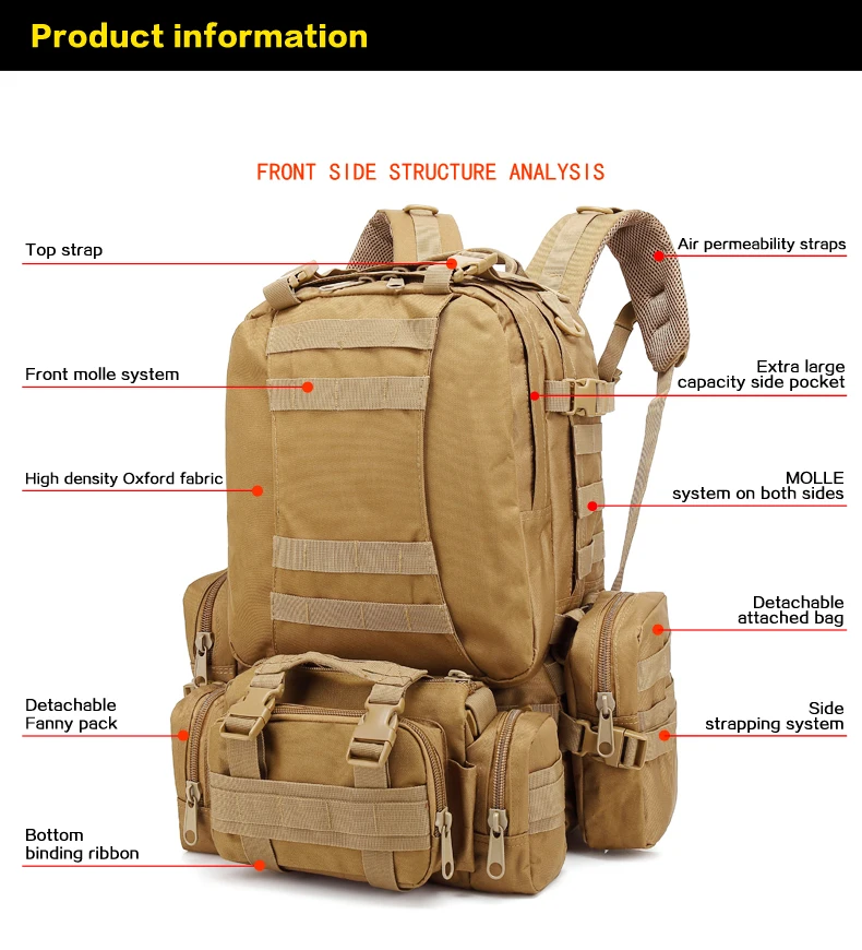 Оксфорд 55L тактический рюкзак камуфляж военный армейский сумка стрельба из лука