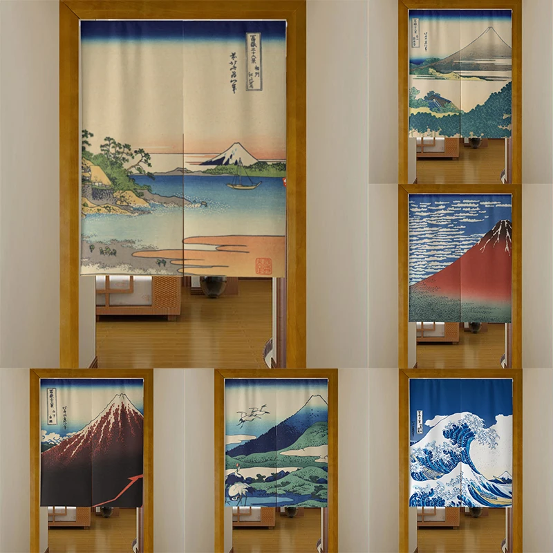 

Japanese Style Ukiyoe Painted Cotton Linen Cloth Door Curtain Partition Curtain Kitchen Household Bedroom Blackout Curtain