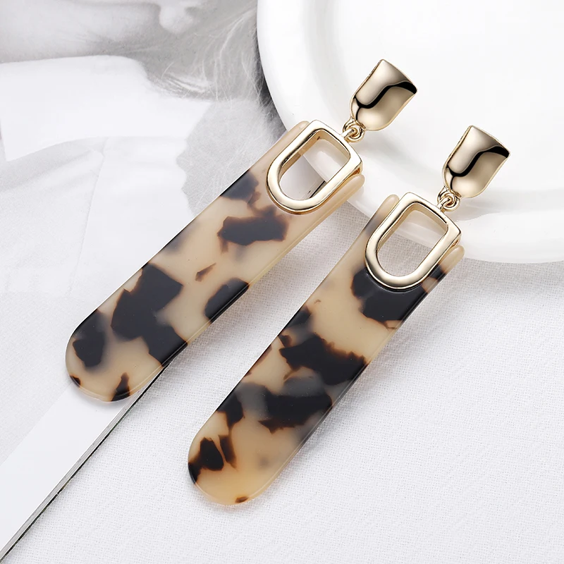 Женские акриловые прямоугольные серьги ZA с леопардовым принтом геометрические