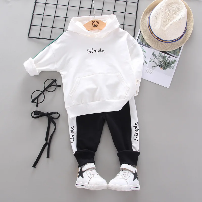 

New Spring Autumn Children 's Sweater Suit 0-5Years Old Baby With Hood Letter Long Sleeve Two - Piece Sets Boy Girl Clothes
