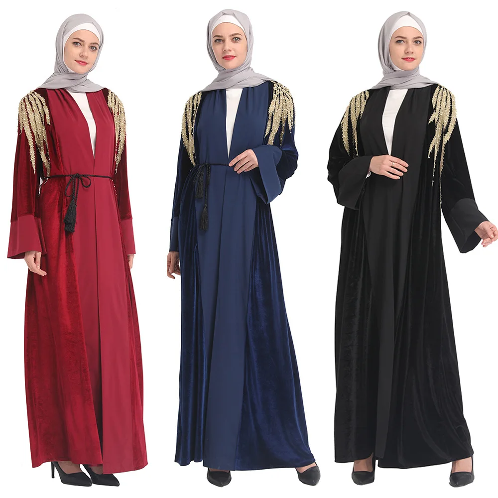 Бархатный Благородный Элегантный Модный Средний Восток Дубай турецкий кардиган кружевной женский халат кафтан абайя мусульманское платье...