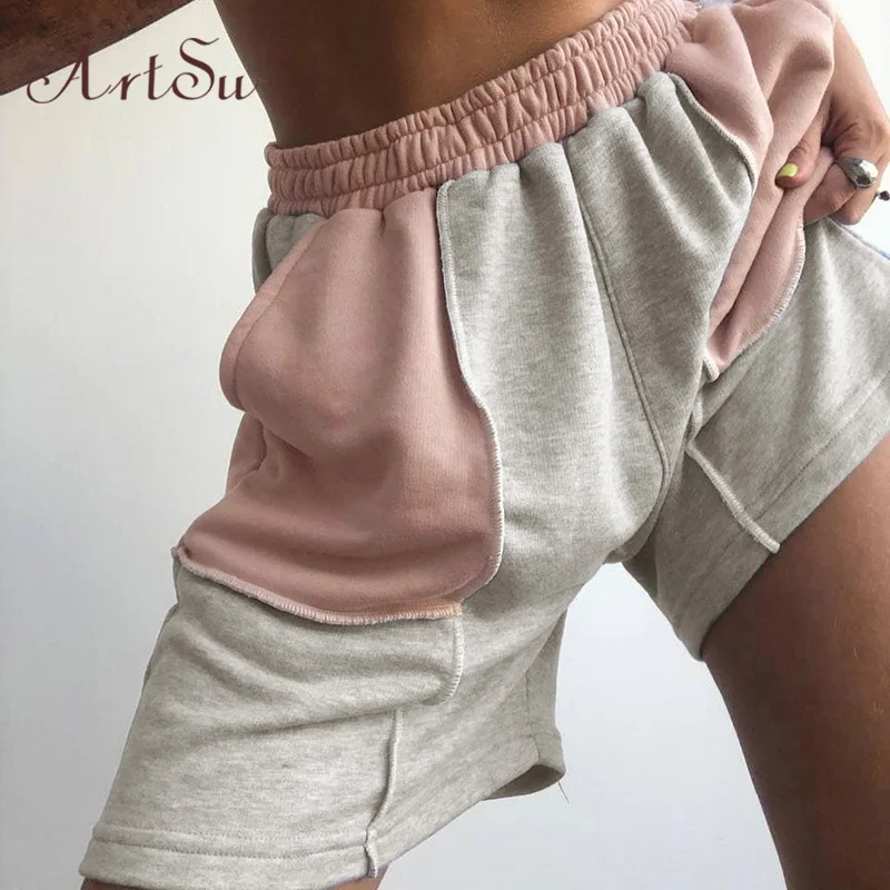 

ArtSu Casual Fashion High Waisted Workout Summer Shorts Womens Patchwork Athletic Booty Shorts Fitness Streetwear