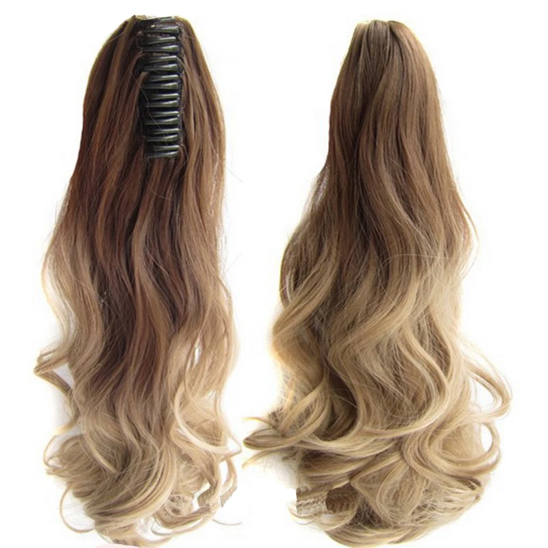 JOY&BEAUTY Ombre 10 Color Wavy Clip on Hairpiece Extensions Pony Tail High Temperature Fiber Synthetic Hair Claw Ponytails