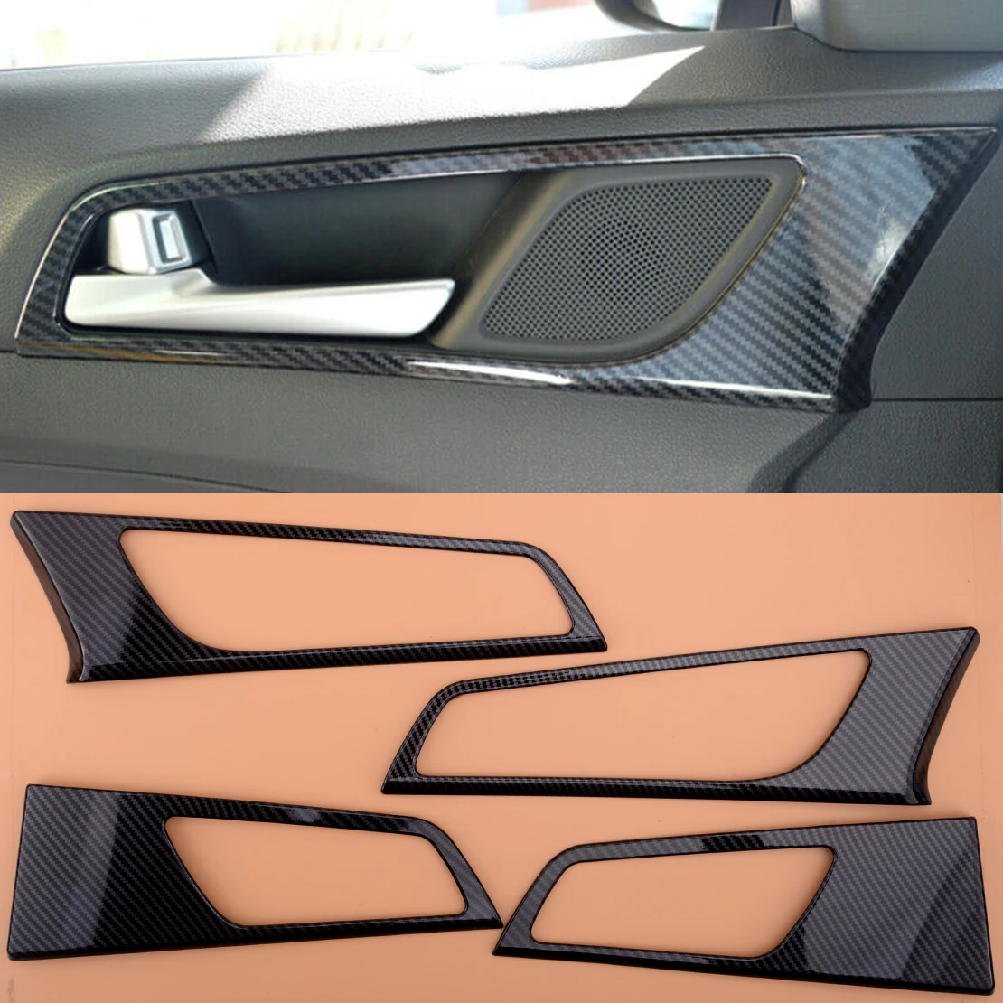 4 pezzi ABS in fibra di carbonio stile interno porta maniglia ciotola pannello copertura cornice cornice adatta per Hyundai Tucson 2016 2017 2018 2019