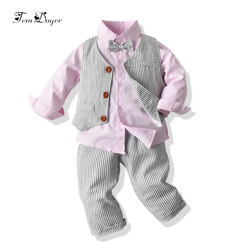 Tem Doger Baby Boys Clothes Sets Gentleman Style Infant Boy Casual Suits Shirt+Vest+Pants 3PCS Outfits Bebes Newborn Clothing |