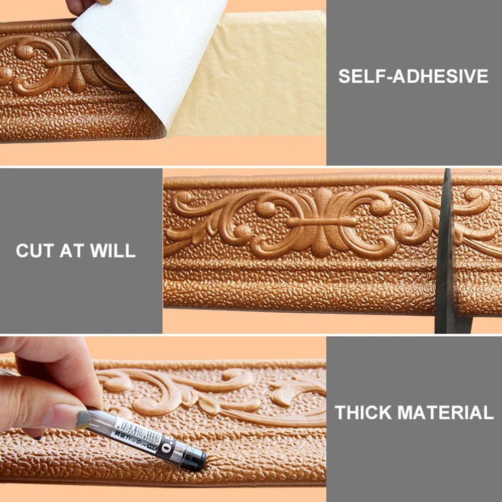 10m 3D Wall Trim Line Skirting Border Self Adhesive Waterproof Baseboard Wallpaper Sticker For Living Room Home Decoration | Дом и сад