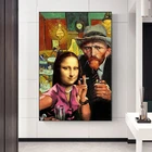Забавная Картина на холсте с изображением Моны Лизы и Ван Гога, курение, абстрактные современные плакаты и принты, настенные картины для декора гостиной
