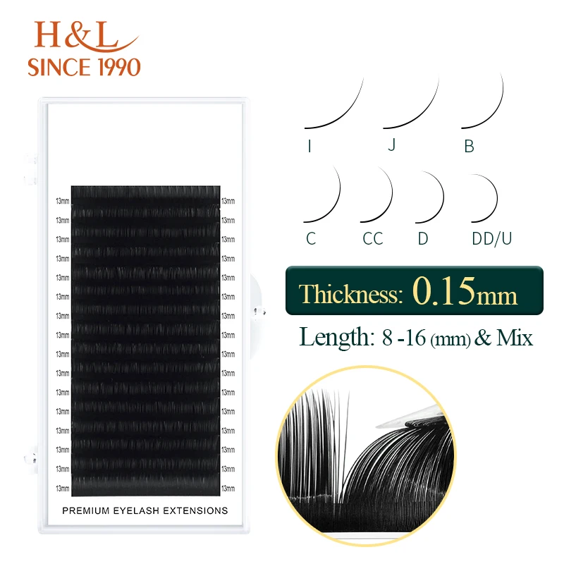 

H&L SINCE 1990 16Rows 0.15 Thickness Individual Eyelash Lashes Maquiagem Cilios for Professionals Soft Mink Eyelash Extension