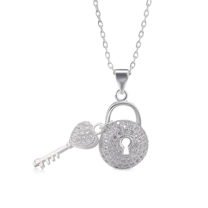 White Gold Juya Micro Pave Циркон модное индийское ожерелье с подвеской в виде ключа для женщин девочек подарок для свадьбы дня рождения ожерелье поставки - Окраска металла: White Gold