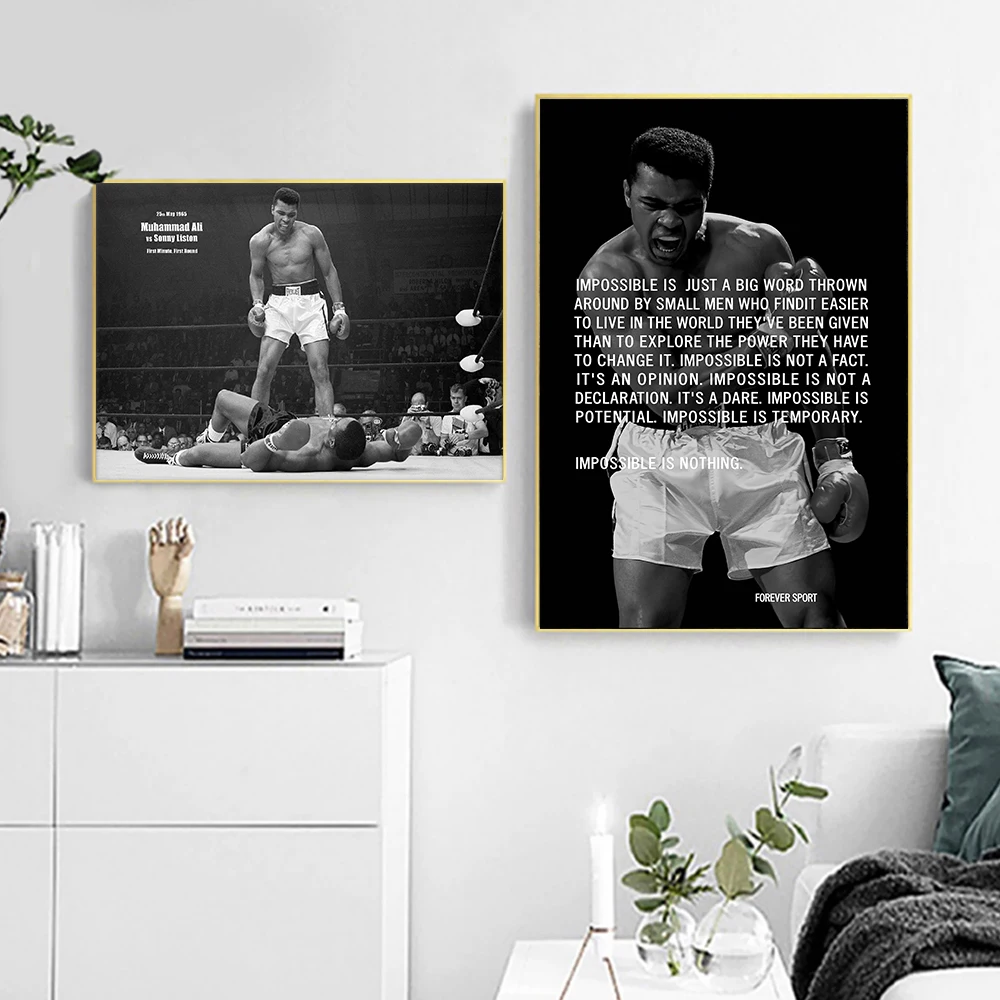 

Muhammad Ali Poster and Print Motivational Quote Wall Art Canvas Painting Famous Figure Picture For Living Room Home Decoration