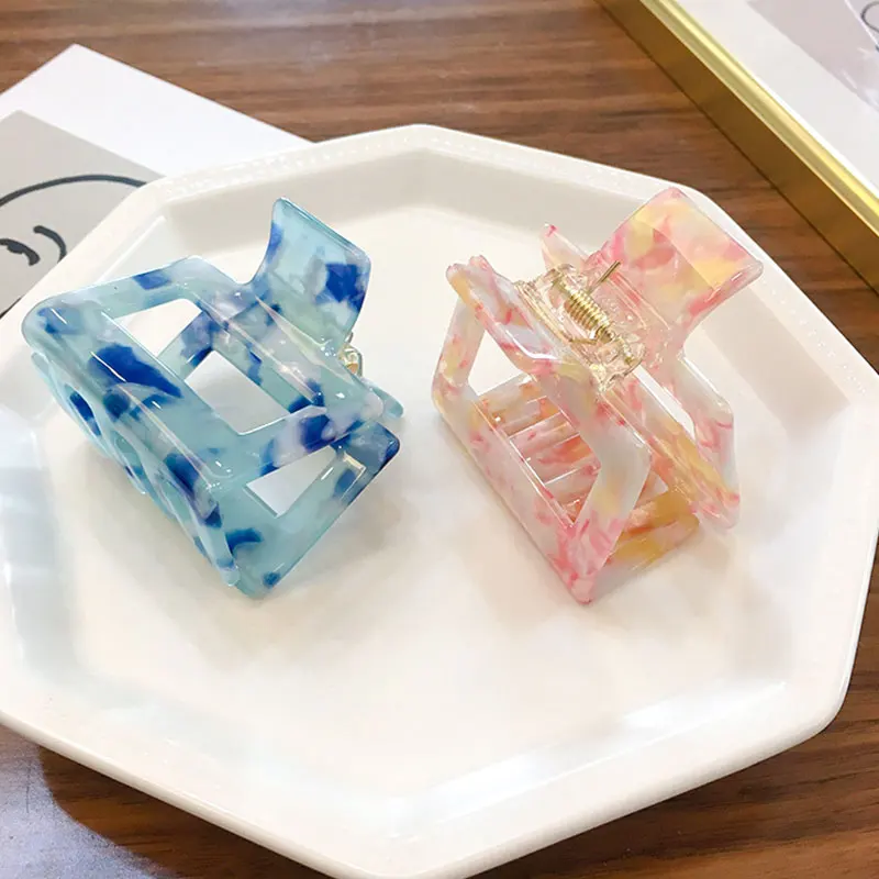 

Women Square Acrylic Hair Claws Crab Sweet Fairy Mixed Color Acetate Hair Clips Claw DIY Marble Print Barrettes Hair Clips Hot