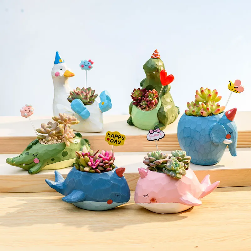 

Cartoons Animal Flower Pots Resin Whale Potted Plant Pot Animal Plants Flowerpot Bonsai Sculpture Home Garden Desktop Decoration