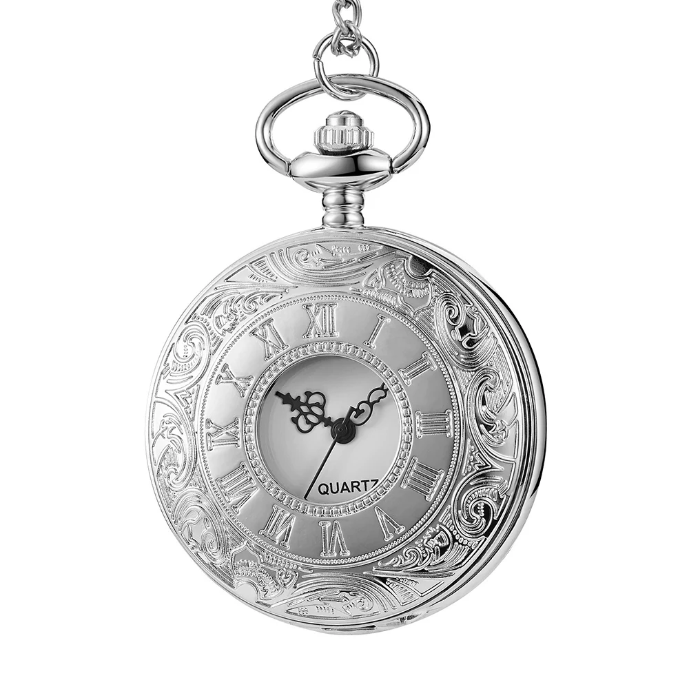 Модные популярные карманные часы, Классические глянцевые Ретро антикварные часы из нейтральной бронзы с цепочкой и ожерельем, серебряные часы, лучший подарок для женщин и мужчин
