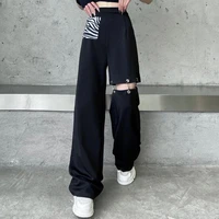 high waist straight pants fashion hollow out cargo pants women casual trousers plud size loose high street pants